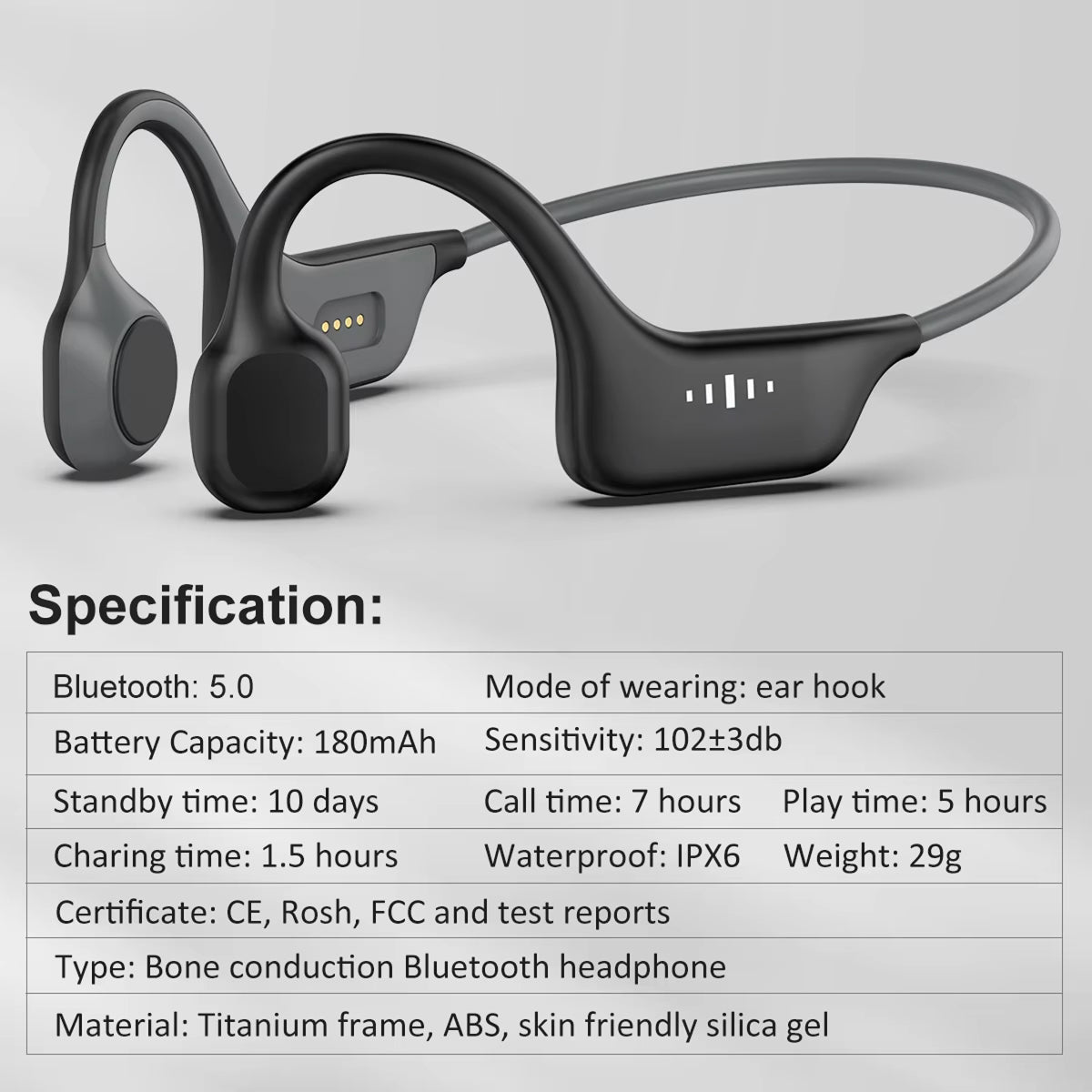 BociEarix Bone Conduction Headphones Bluetooth 5.0 IPX6 Waterproof 29g for Running and Cycling