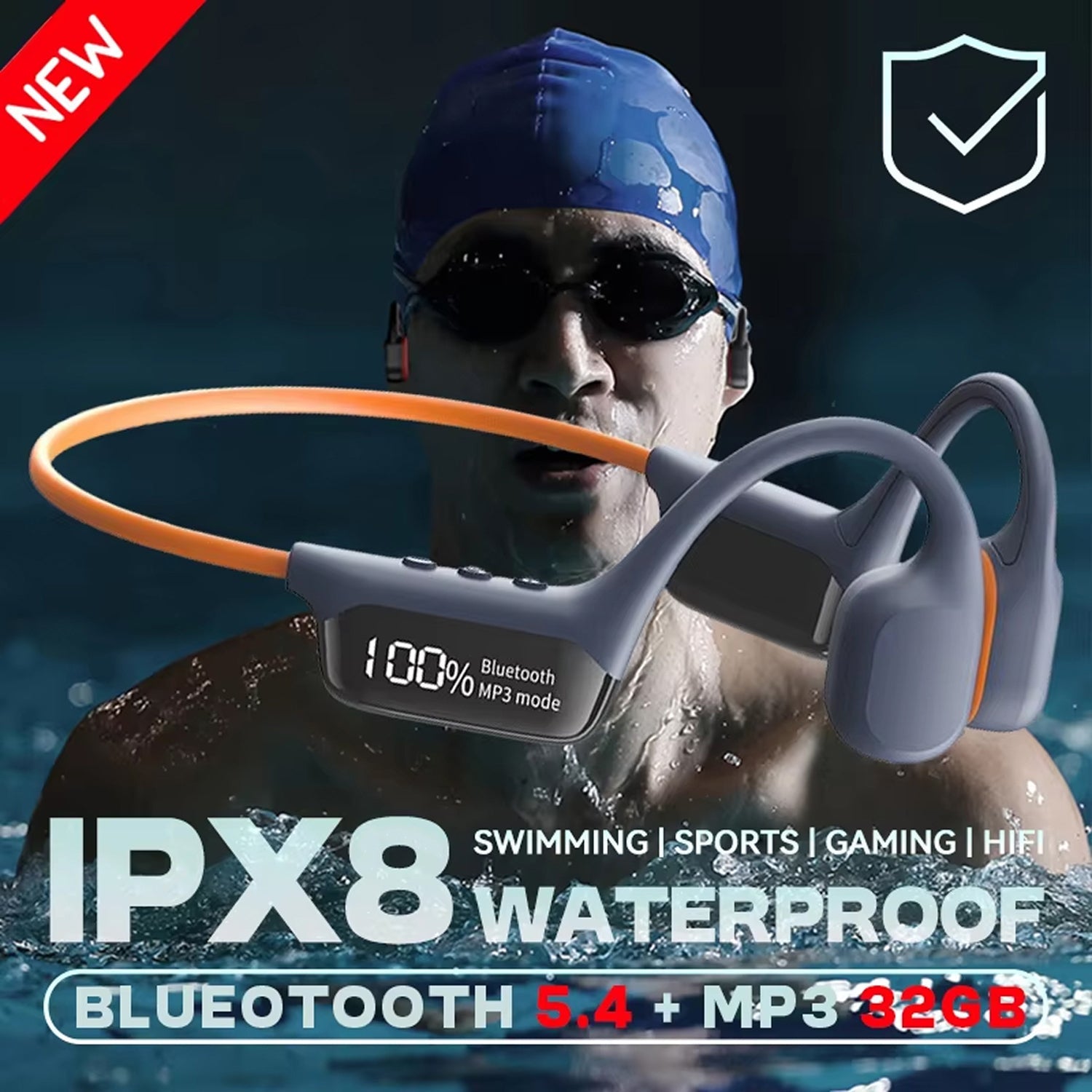 BoneOssi IPX8 Waterproof Swimming Headphones 32GB MP3 Bone Conduction Bluetooth 5.4