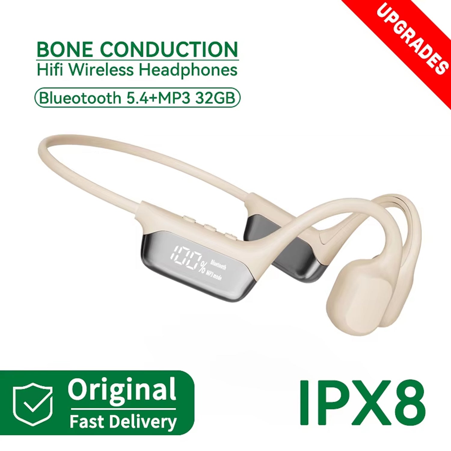 BoneOssi IPX8 Waterproof Swimming Headphones 32GB MP3 Bone Conduction Bluetooth 5.4