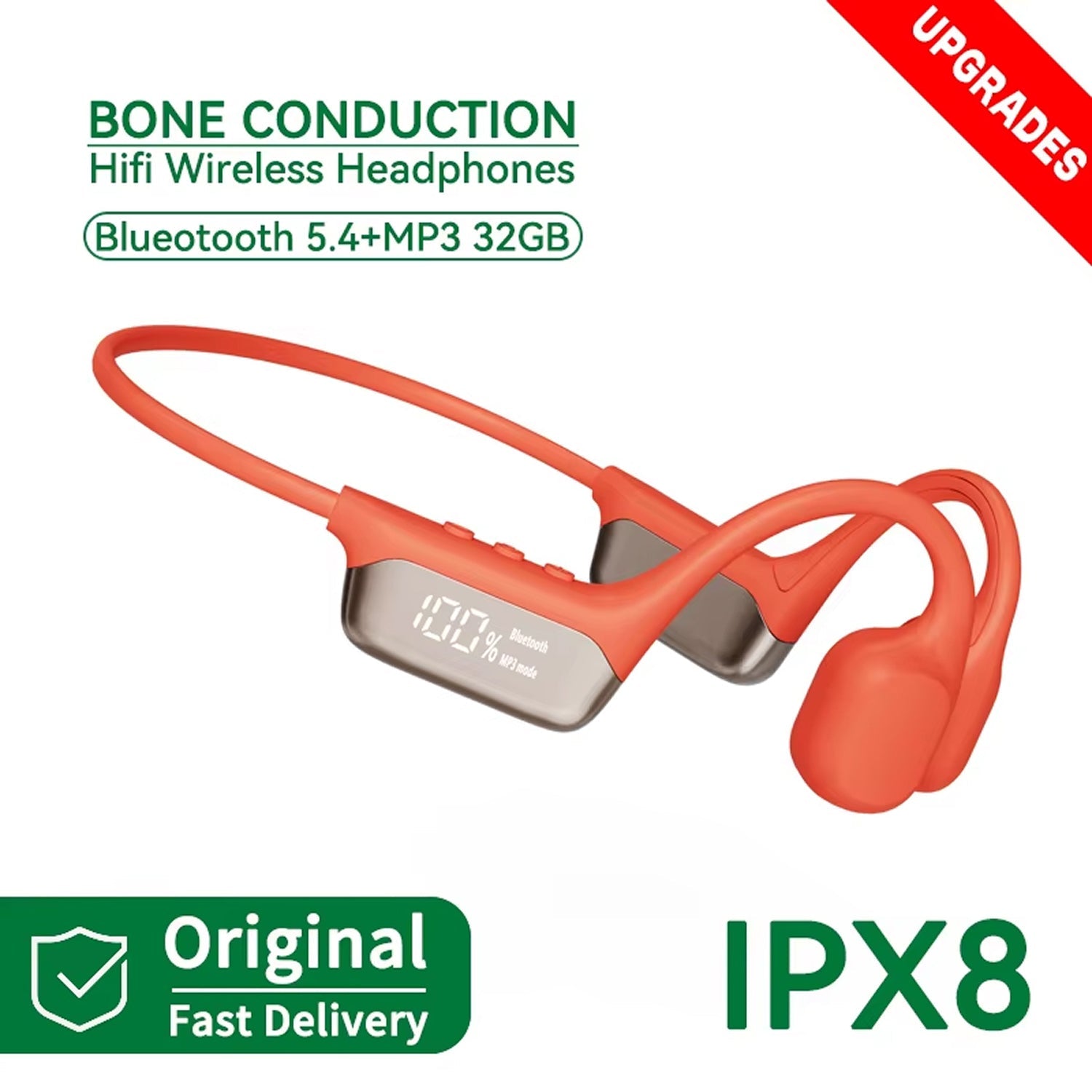 BoneOssi IPX8 Waterproof Swimming Headphones 32GB MP3 Bone Conduction Bluetooth 5.4