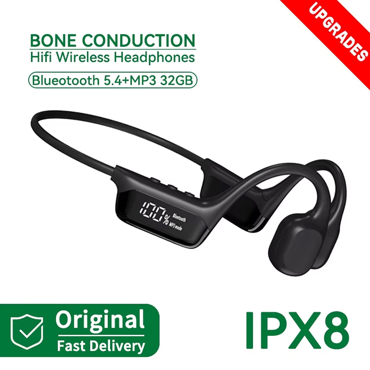 BoneOssi IPX8 Waterproof Swimming Headphones 32GB MP3 Bone Conduction Bluetooth 5.4