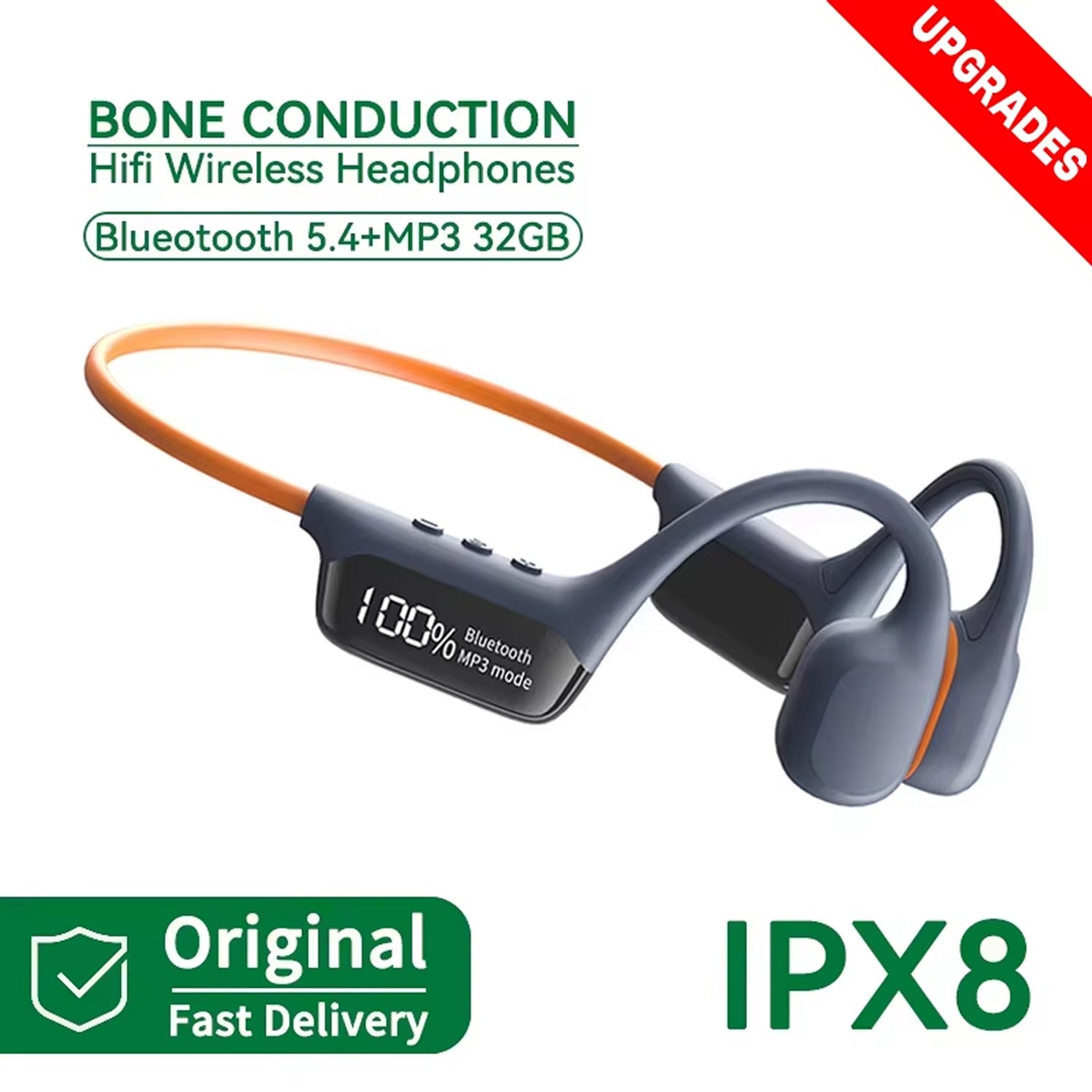 BoneOssi IPX8 Waterproof Swimming Headphones 32GB MP3 Bone Conduction Bluetooth 5.4
