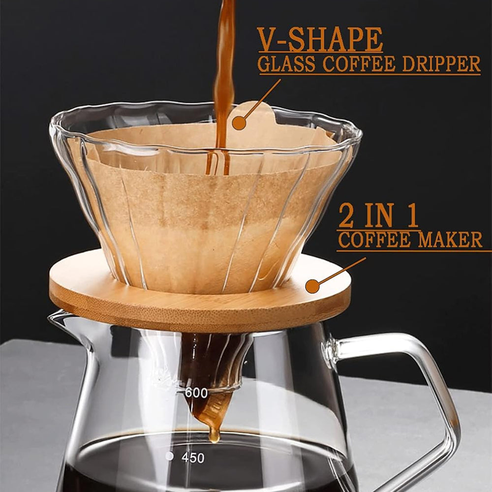 BrecoCup Borosilicate Glass Pour Over Coffee Maker Set