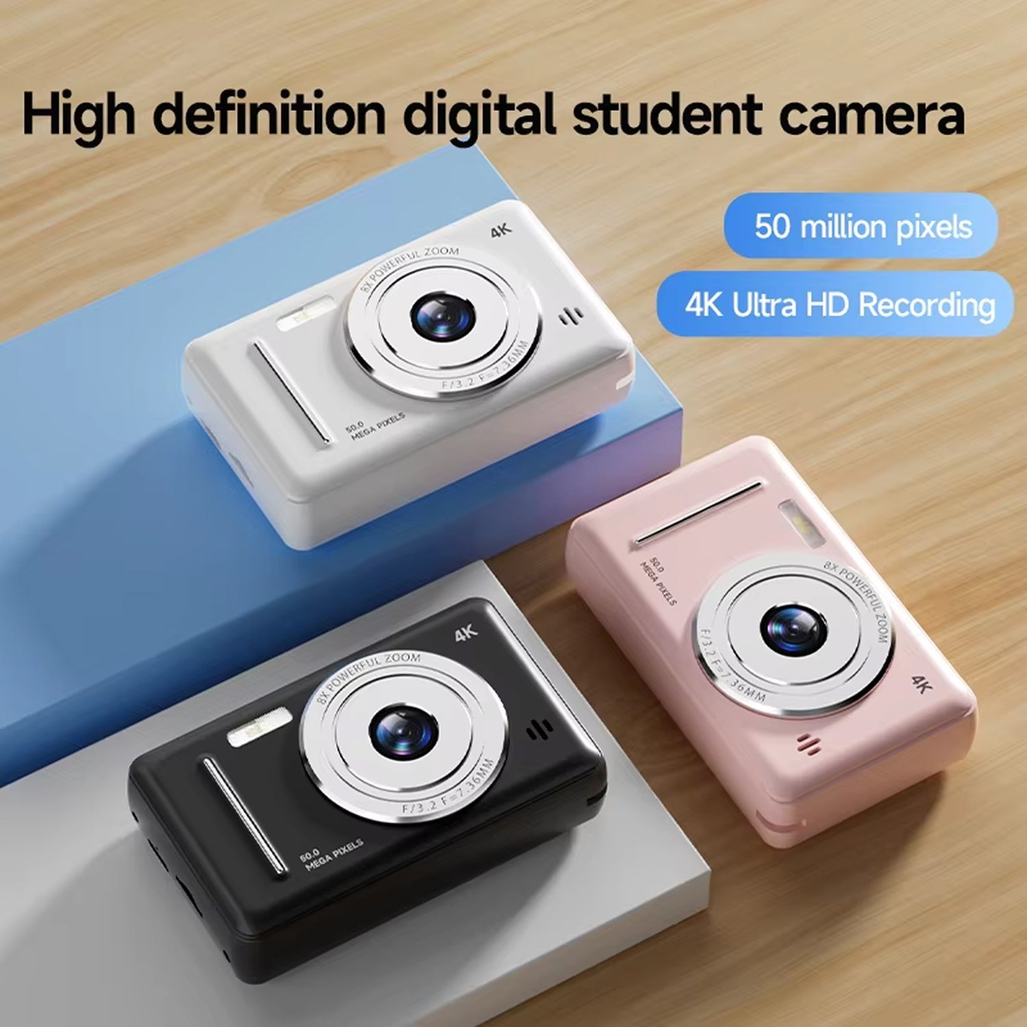 CamTipco 50MP Digital Camera 4K UHD 8X Zoom Compact Vlogging Cam with Anti-Shake
