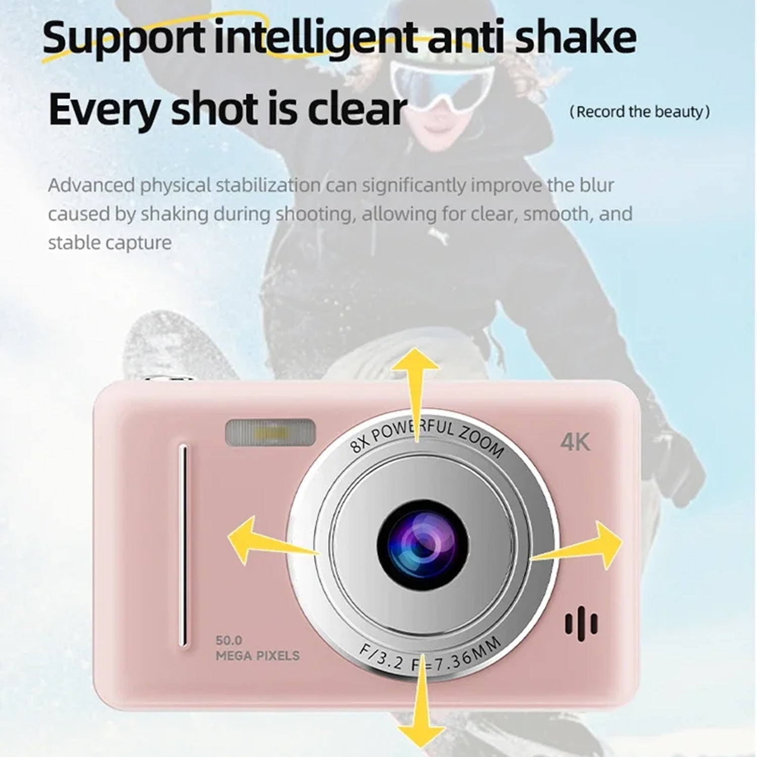 CamTipco 50MP Digital Camera 4K UHD 8X Zoom Compact Vlogging Cam with Anti-Shake