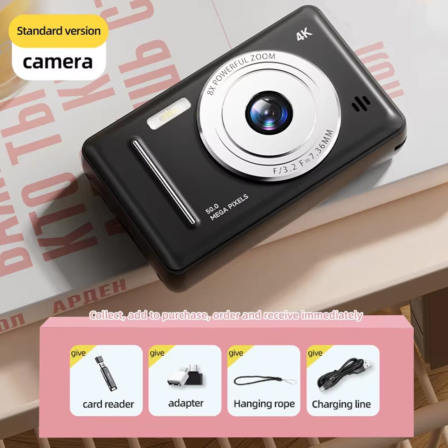 CamTipco 50MP Digital Camera 4K UHD 8X Zoom Compact Vlogging Cam with Anti-Shake