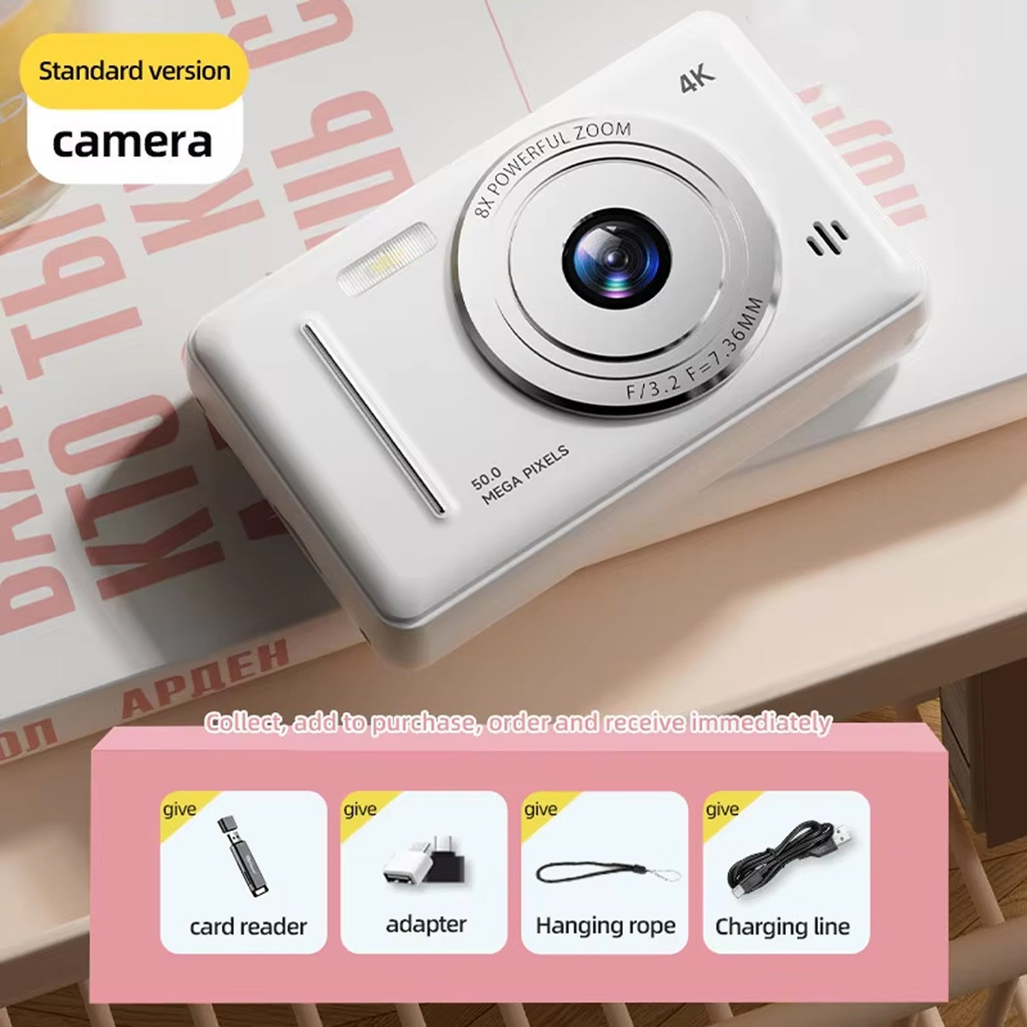 CamTipco 50MP Digital Camera 4K UHD 8X Zoom Compact Vlogging Cam with Anti-Shake