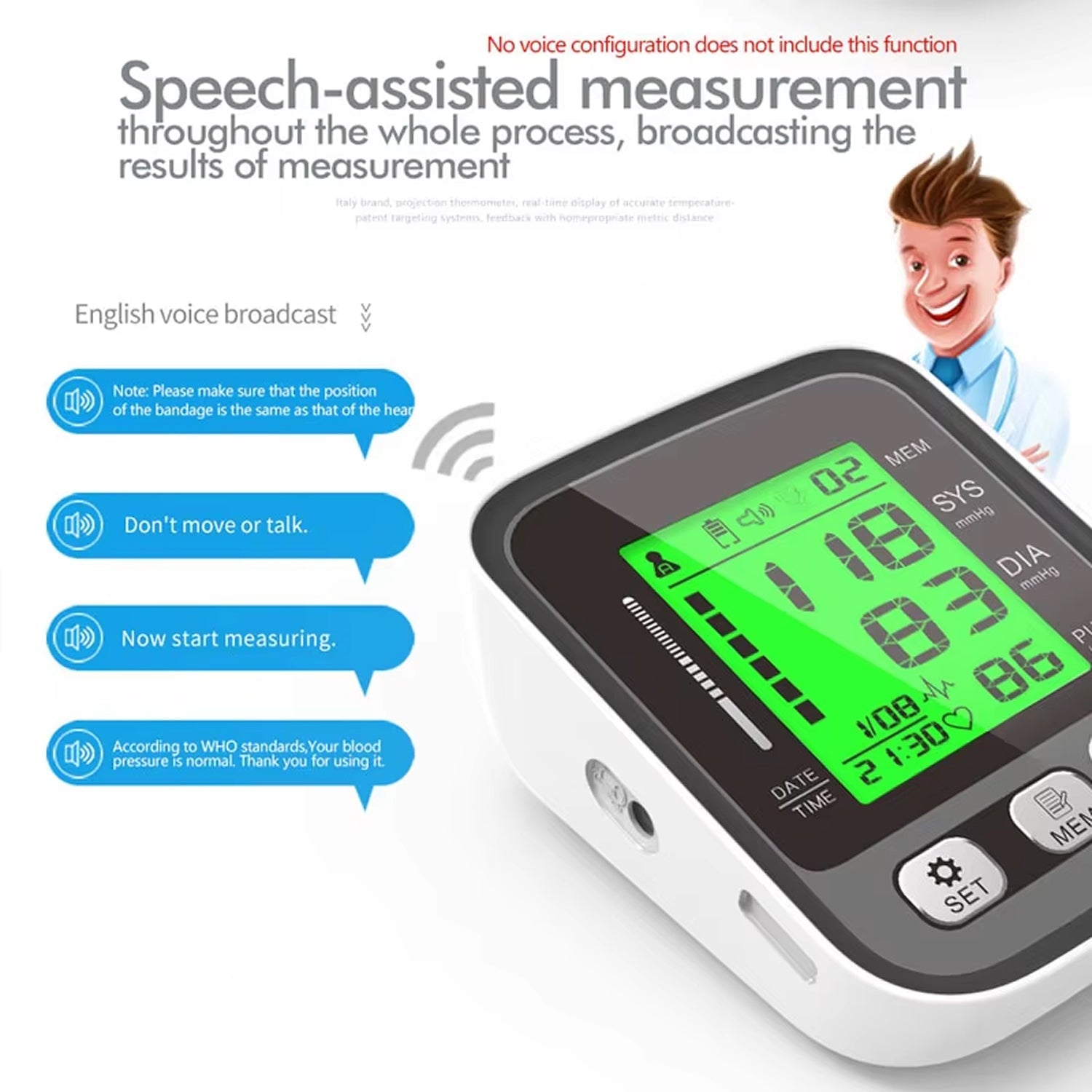 CareHelis Upper Arm Blood Pressure Monitor Clinical Accuracy Dual 99 Memory Voice Guidance
