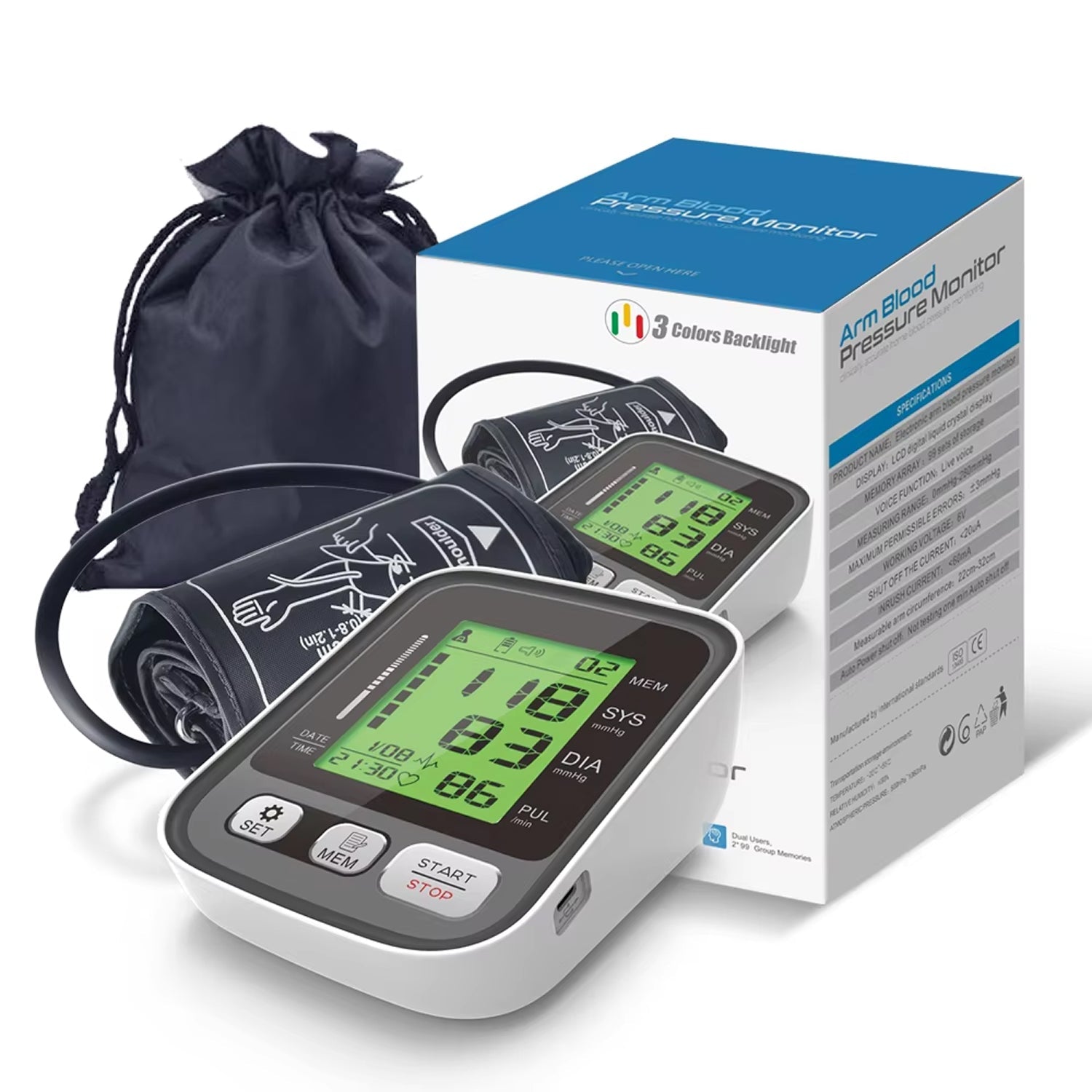 CareHelis Upper Arm Blood Pressure Monitor Clinical Accuracy Dual 99 Memory Voice Guidance