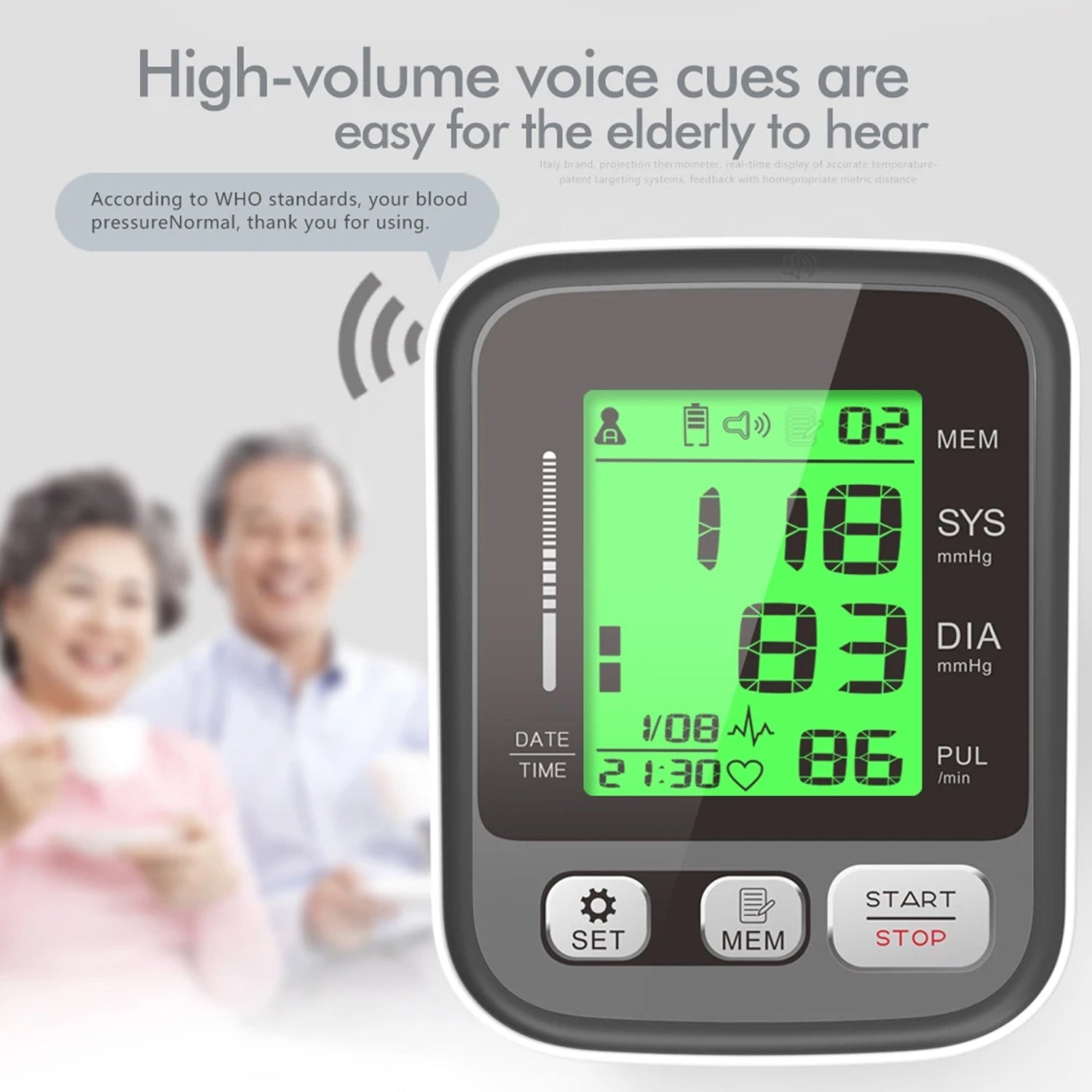 CareHelis Upper Arm Blood Pressure Monitor Clinical Accuracy Dual 99 Memory Voice Guidance