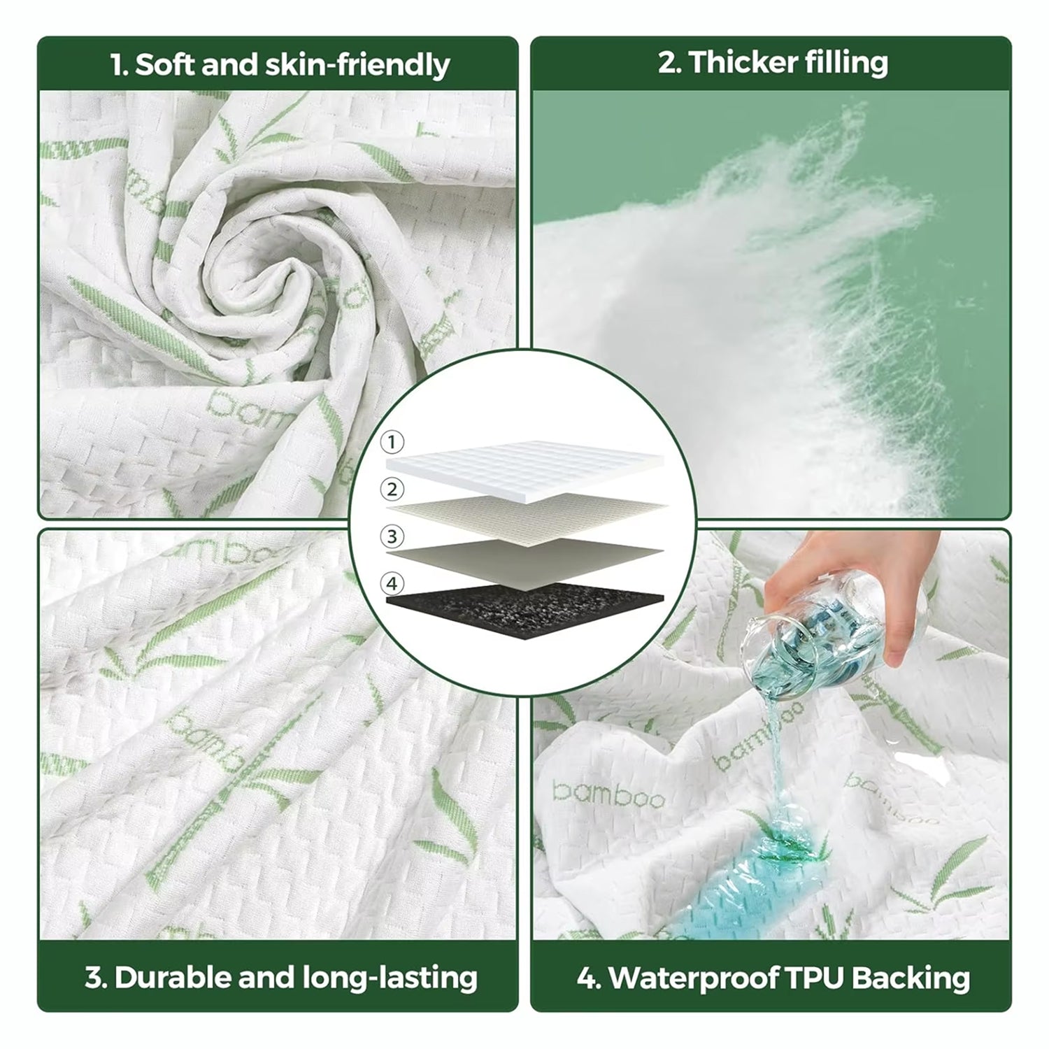 Chylozia Bamboo Cooling Sheets Waterproof Mattress Protector 360° Deep Pocket
