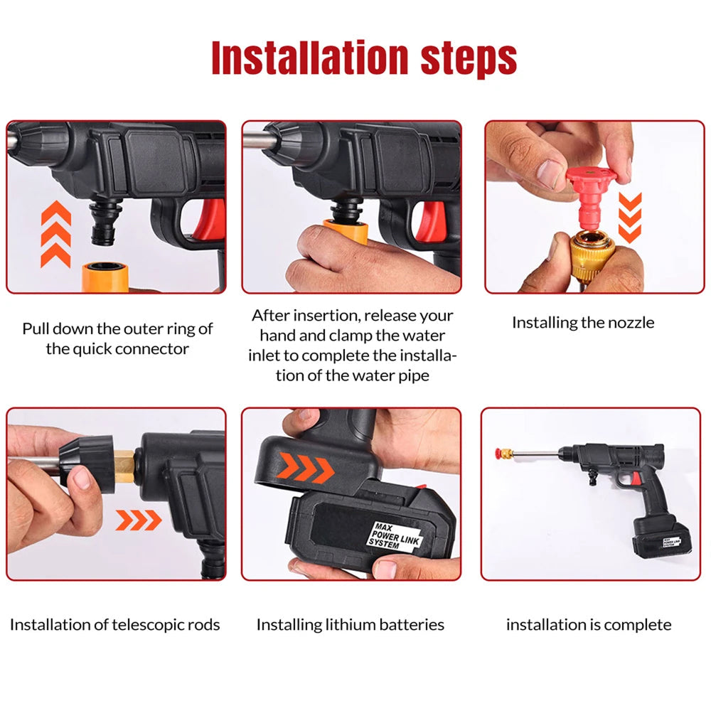 CinoAqua Cordless Pressure Washer 435 PSI 300W Brushless Motor with Dual 12000mAh Batteries