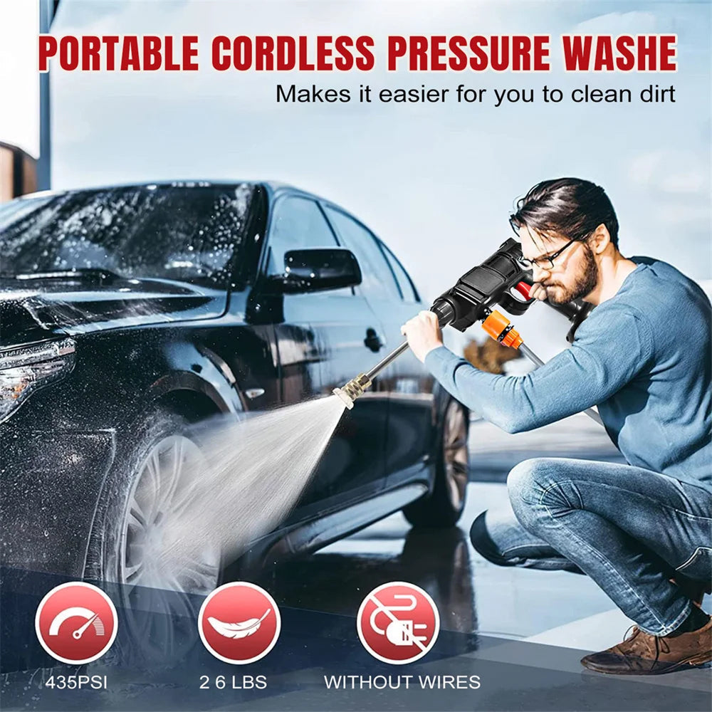 CinoAqua Cordless Pressure Washer 435 PSI 300W Brushless Motor with Dual 12000mAh Batteries
