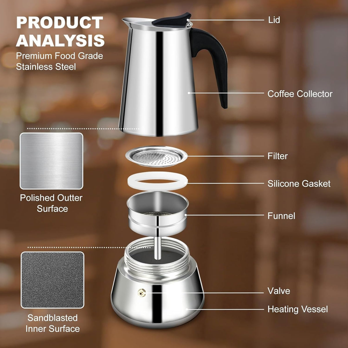 CipeFrot Stainless Steel Stovetop Moka Pot Percolator