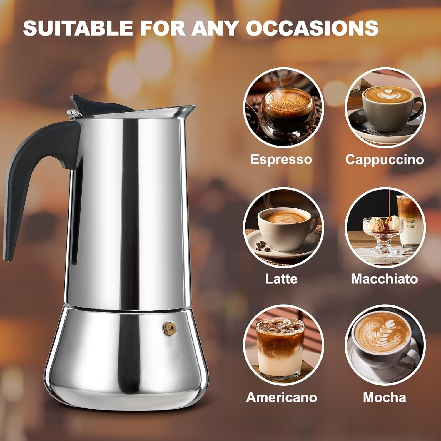 CipeFrot Stainless Steel Stovetop Moka Pot Percolator