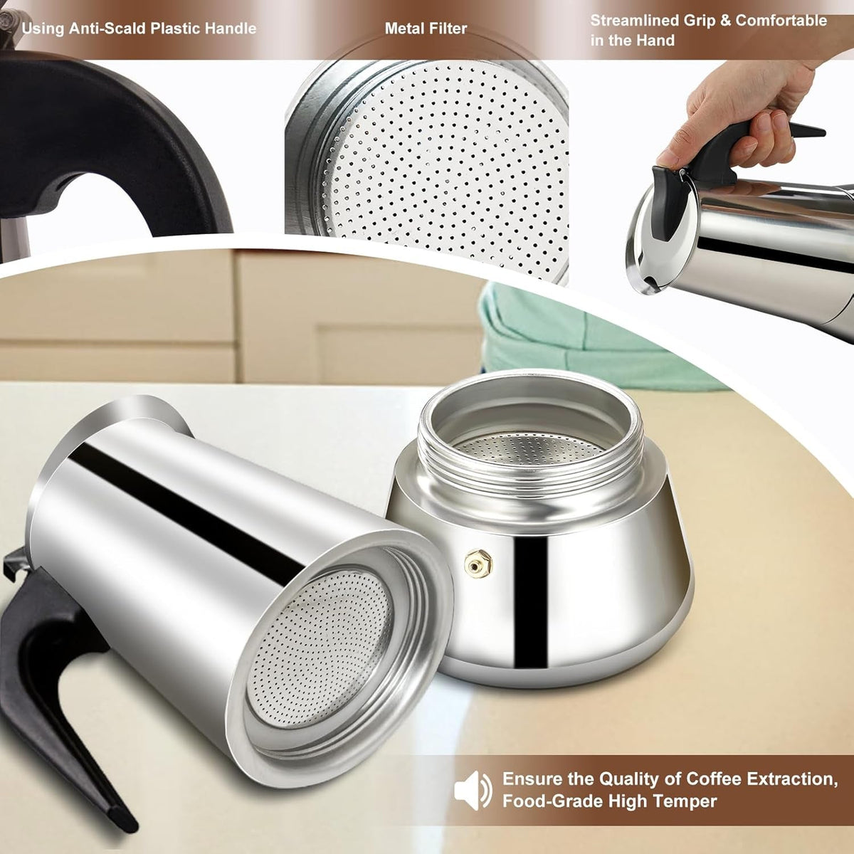 CipeFrot Stainless Steel Stovetop Moka Pot Percolator