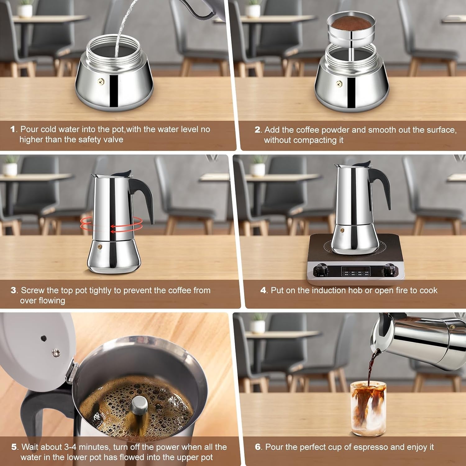 CipeFrot Stainless Steel Stovetop Moka Pot Percolator