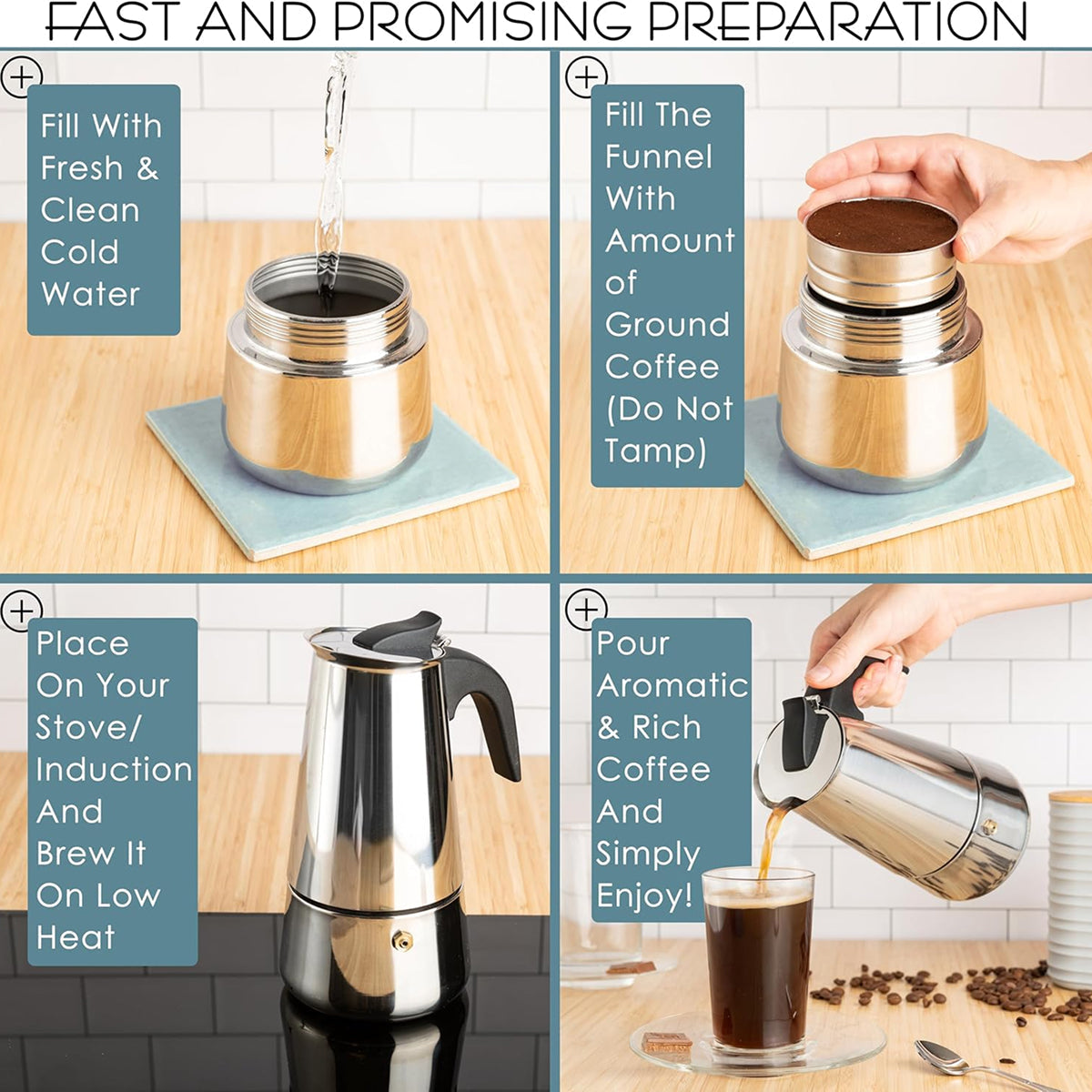 Stovetop Coffee Percolator - Stainless Steel Espresso & Coffee Maker for Home & Camping