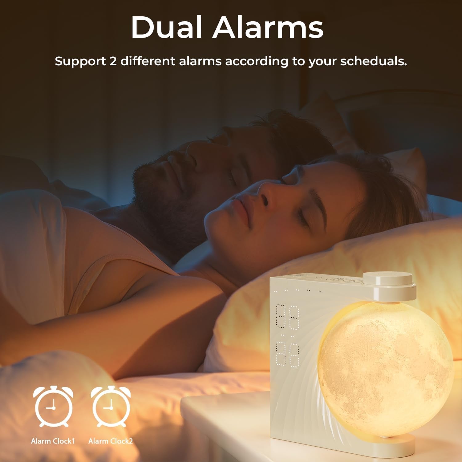 ClockOzi Sunrise Alarm Clock with 15 Nature Sounds and Moon Lamp
