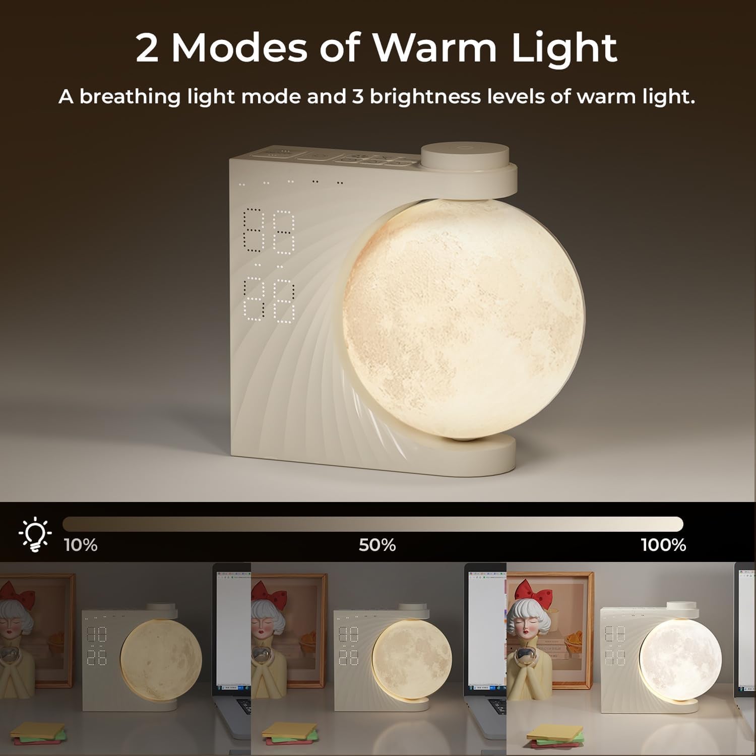 ClockOzi Sunrise Alarm Clock with 15 Nature Sounds and Moon Lamp
