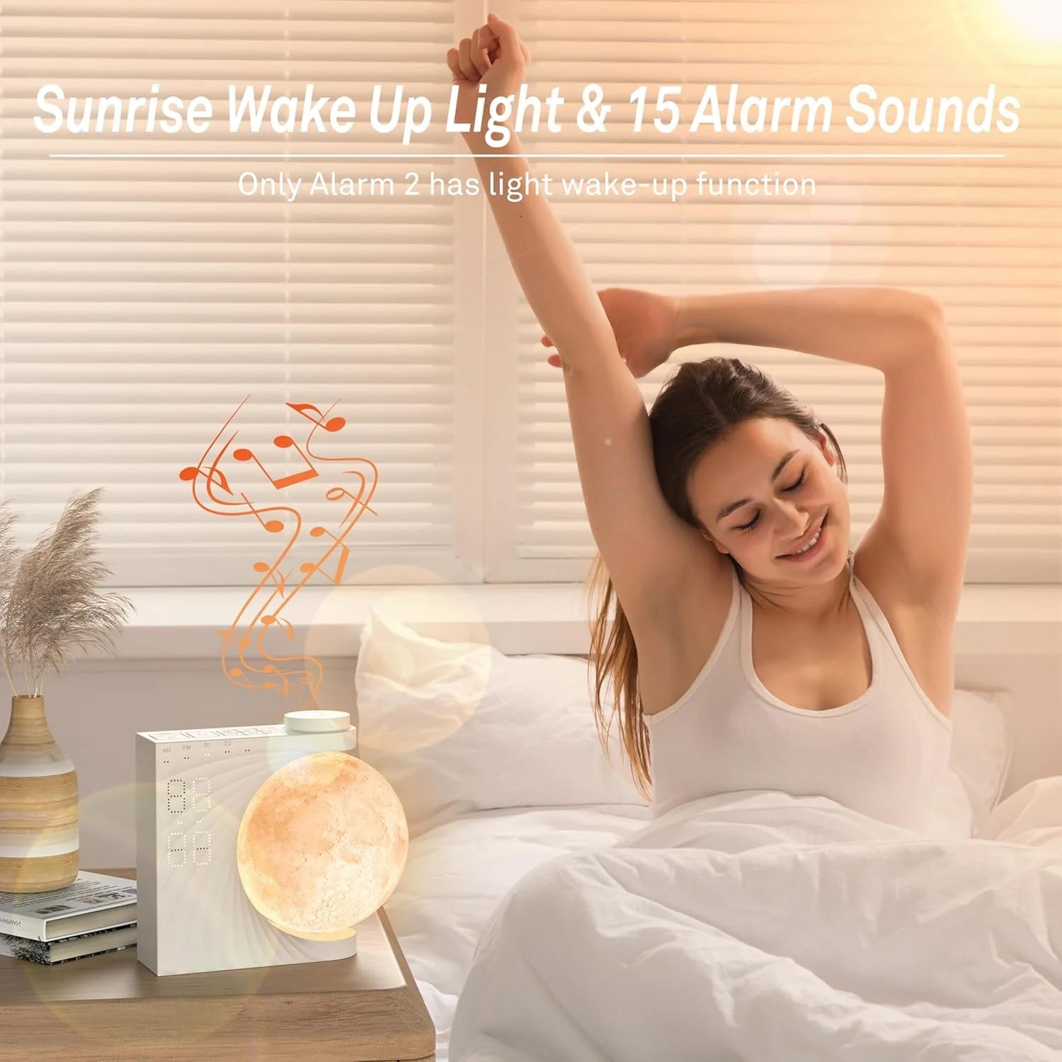 ClockOzi Sunrise Alarm Clock with 15 Nature Sounds and Moon Lamp