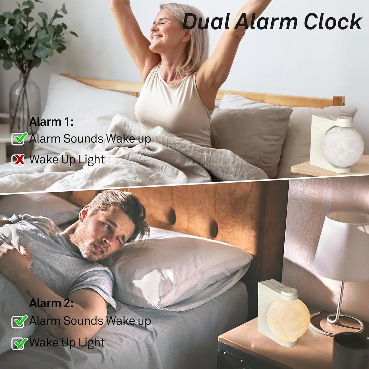 ClockOzi Sunrise Alarm Clock with 15 Nature Sounds and Moon Lamp
