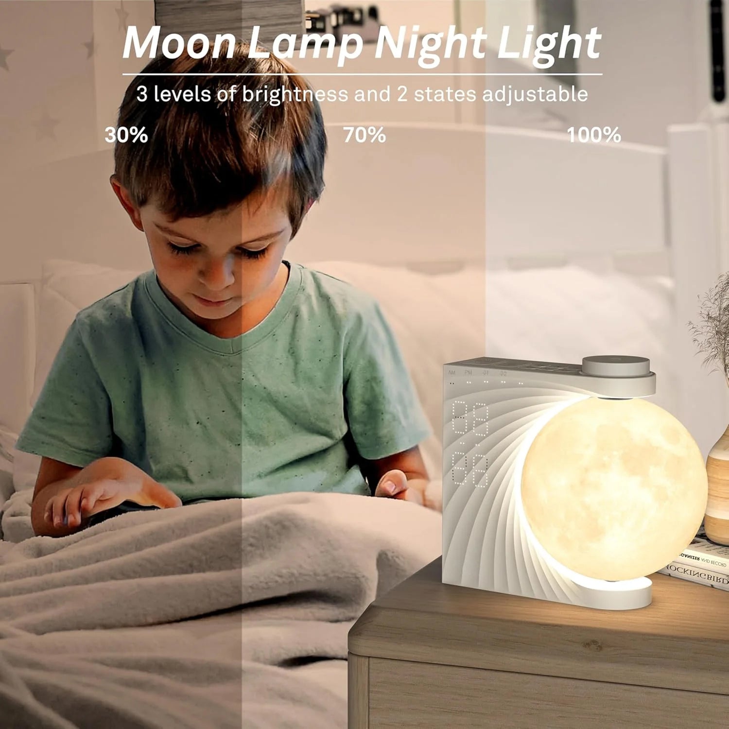 ClockOzi Sunrise Alarm Clock with 15 Nature Sounds and Moon Lamp