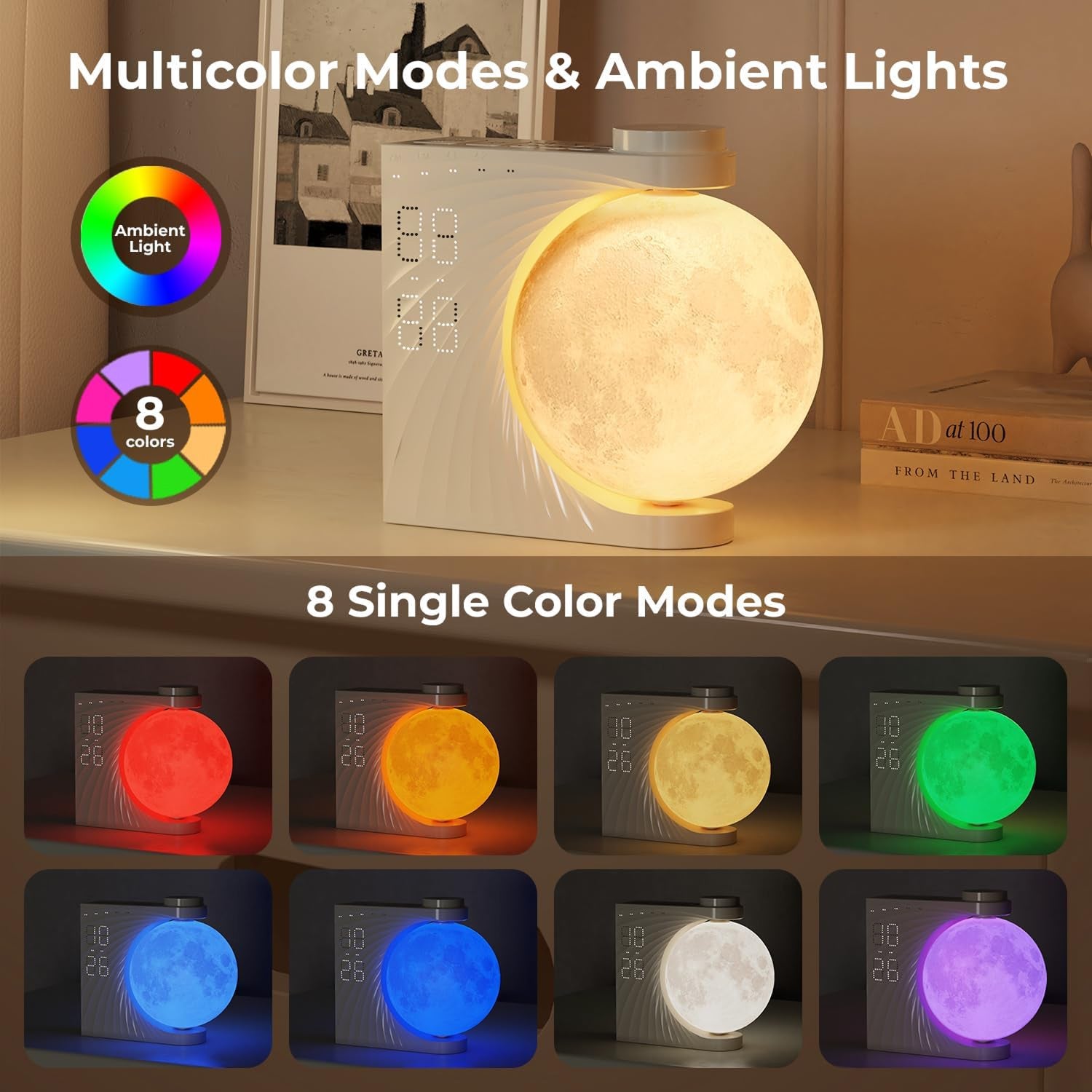 ClockOzi Sunrise Alarm Clock with 15 Nature Sounds and Moon Lamp