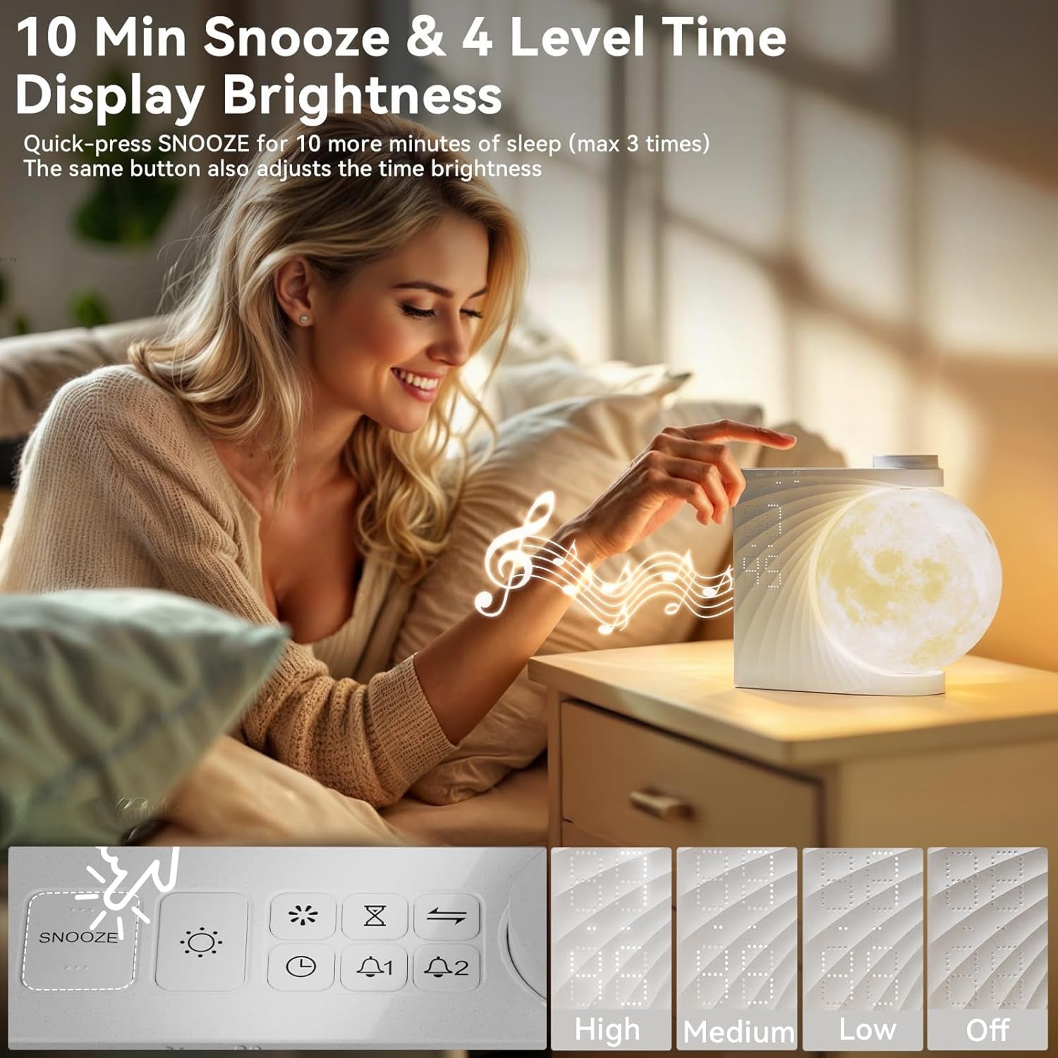ClockOzi Sunrise Alarm Clock with 15 Nature Sounds and Moon Lamp
