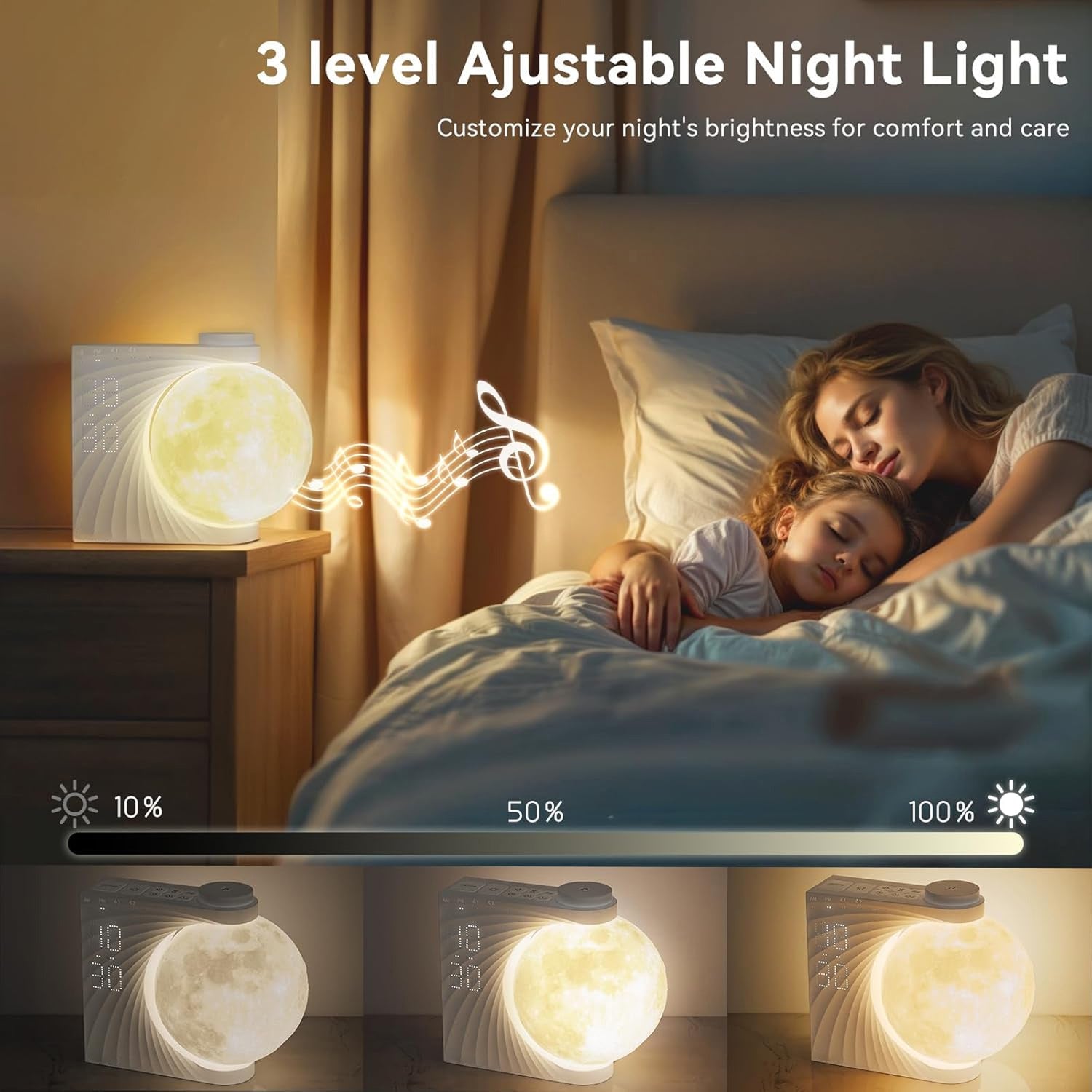 ClockOzi Sunrise Alarm Clock with 15 Nature Sounds and Moon Lamp
