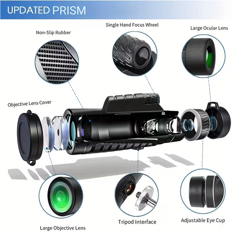 ClosiObi 80x100 High-Power Monocular with BAK4 Prism, 5-Layer Broadband Coating and HD Smartphone Photography Adapter