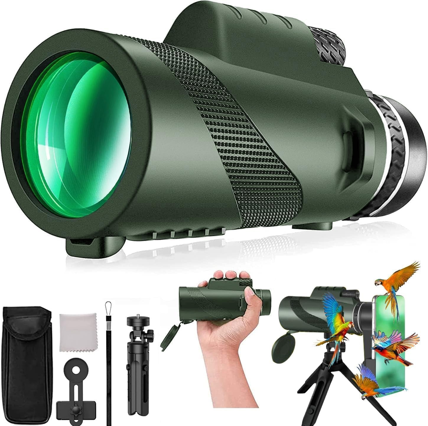 ClosiObi 80x100 High-Power Monocular with BAK4 Prism, 5-Layer Broadband Coating and HD Smartphone Photography Adapter