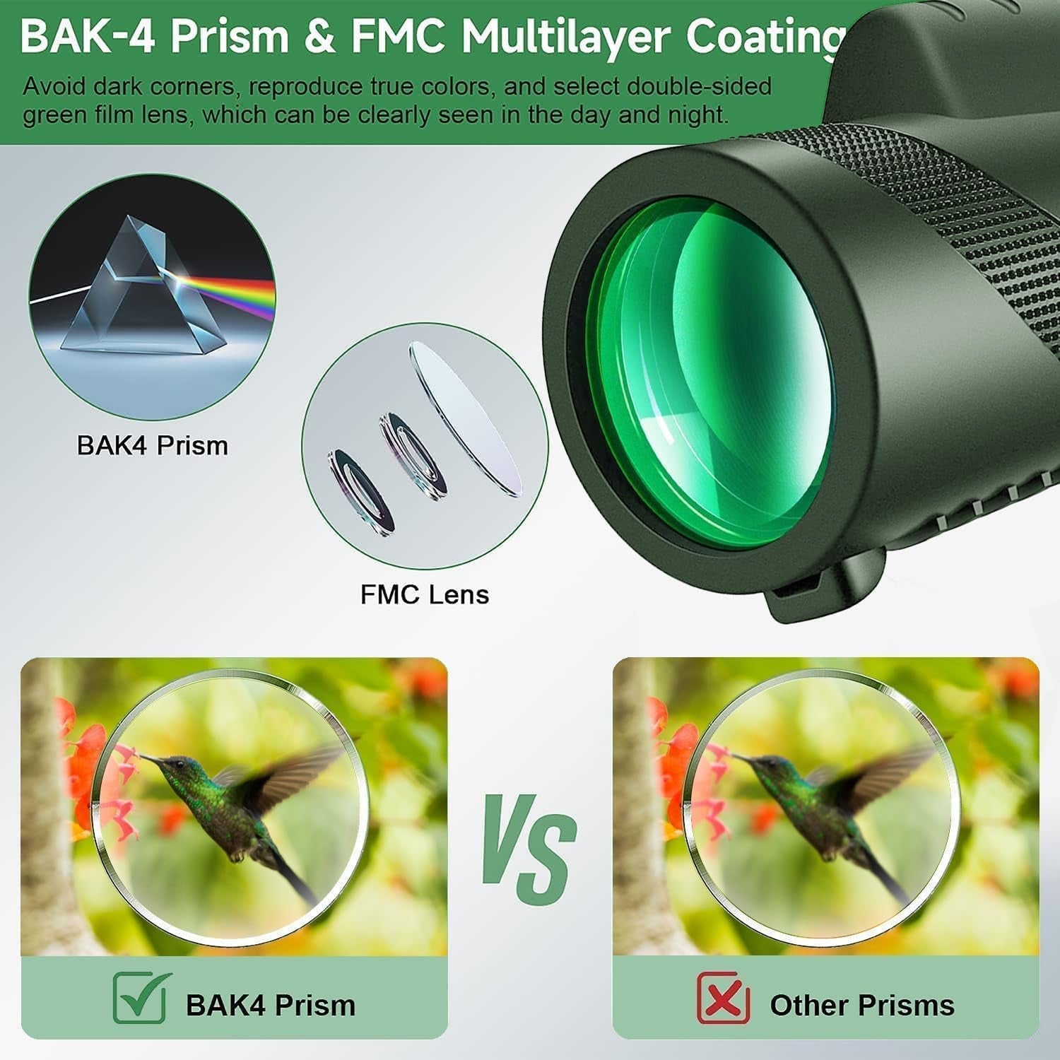 ClosiObi 80x100 High-Power Monocular with BAK4 Prism, 5-Layer Broadband Coating and HD Smartphone Photography Adapter