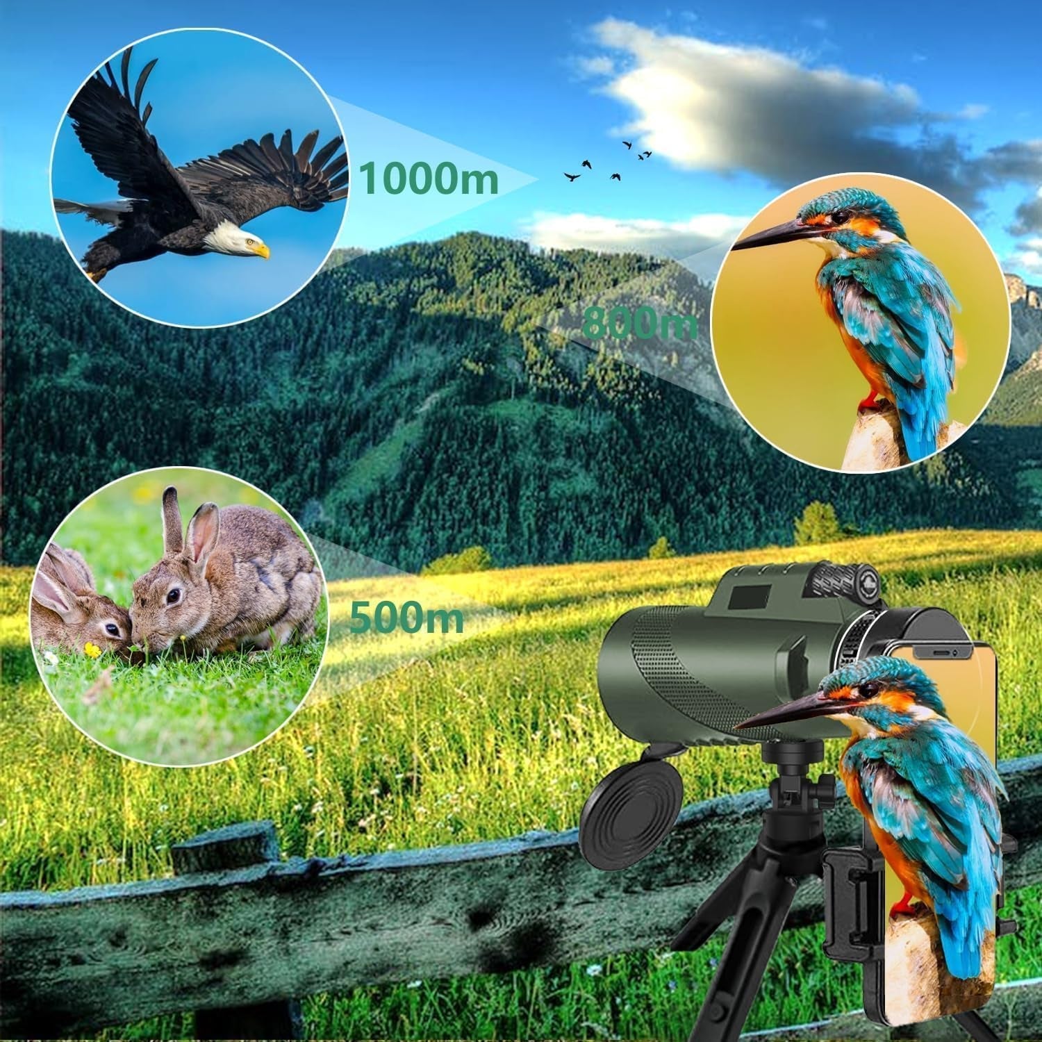 ClosiObi 80x100 High-Power Monocular with BAK4 Prism, 5-Layer Broadband Coating and HD Smartphone Photography Adapter