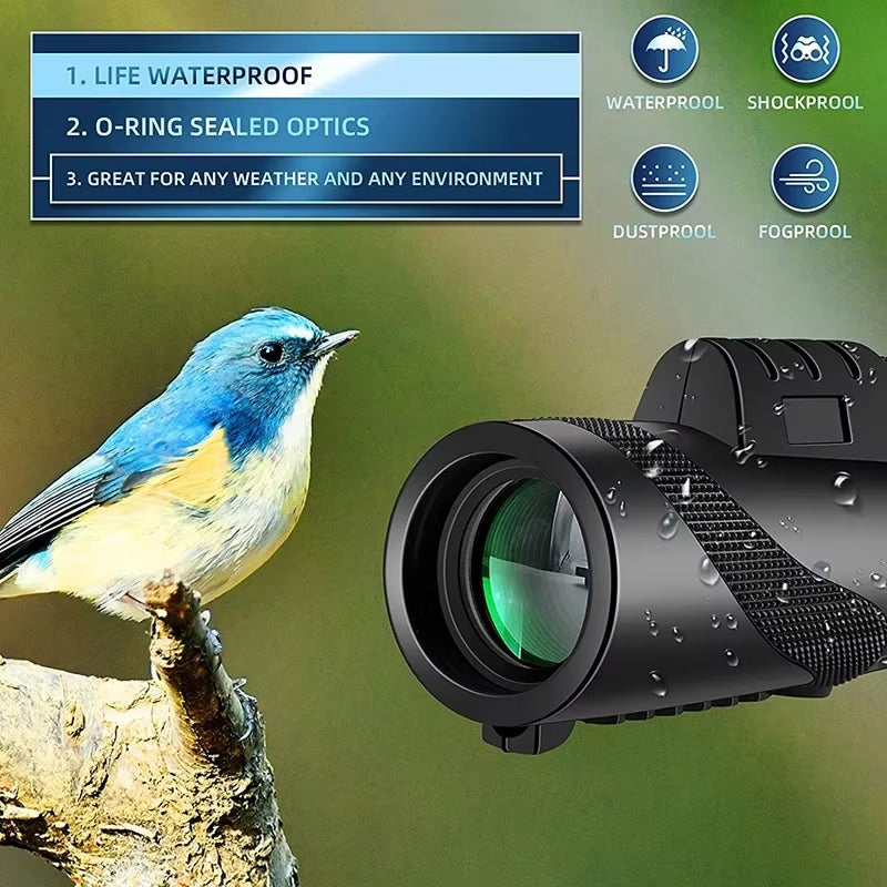 ClosiObi 80x100 High-Power Monocular with BAK4 Prism, 5-Layer Broadband Coating and HD Smartphone Photography Adapter