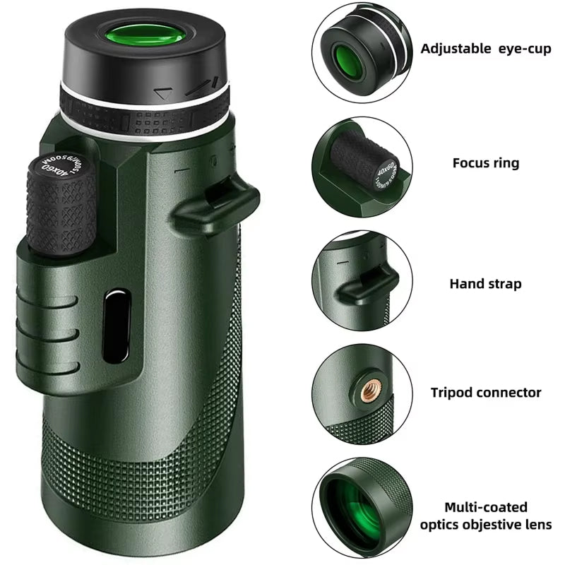 ClosiObi 80x100 High-Power Monocular with BAK4 Prism, 5-Layer Broadband Coating and HD Smartphone Photography Adapter