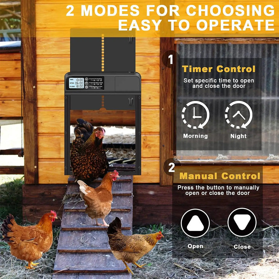 CochiKix Automatic Chicken Coop Door - Predator-Proof Aluminum Door with Anti-Pinch Safety System, LCD Timer