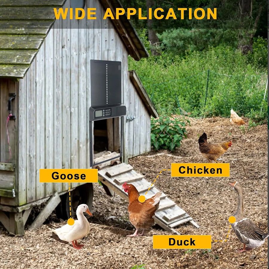 CochiKix Automatic Chicken Coop Door - Predator-Proof Aluminum Door with Anti-Pinch Safety System, LCD Timer