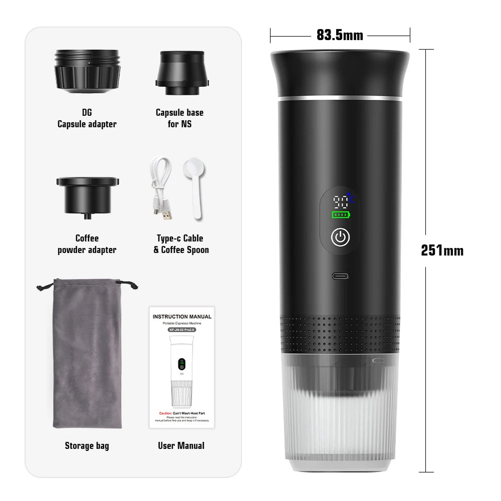 CofiMika Portable Coffee Maker - 20 Bar High-Pressure Espresso Machine with Heating Element, 7500mAh Battery