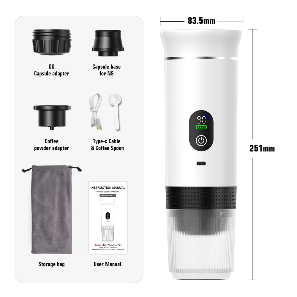 CofiMika Portable Coffee Maker - 20 Bar High-Pressure Espresso Machine with Heating Element, 7500mAh Battery