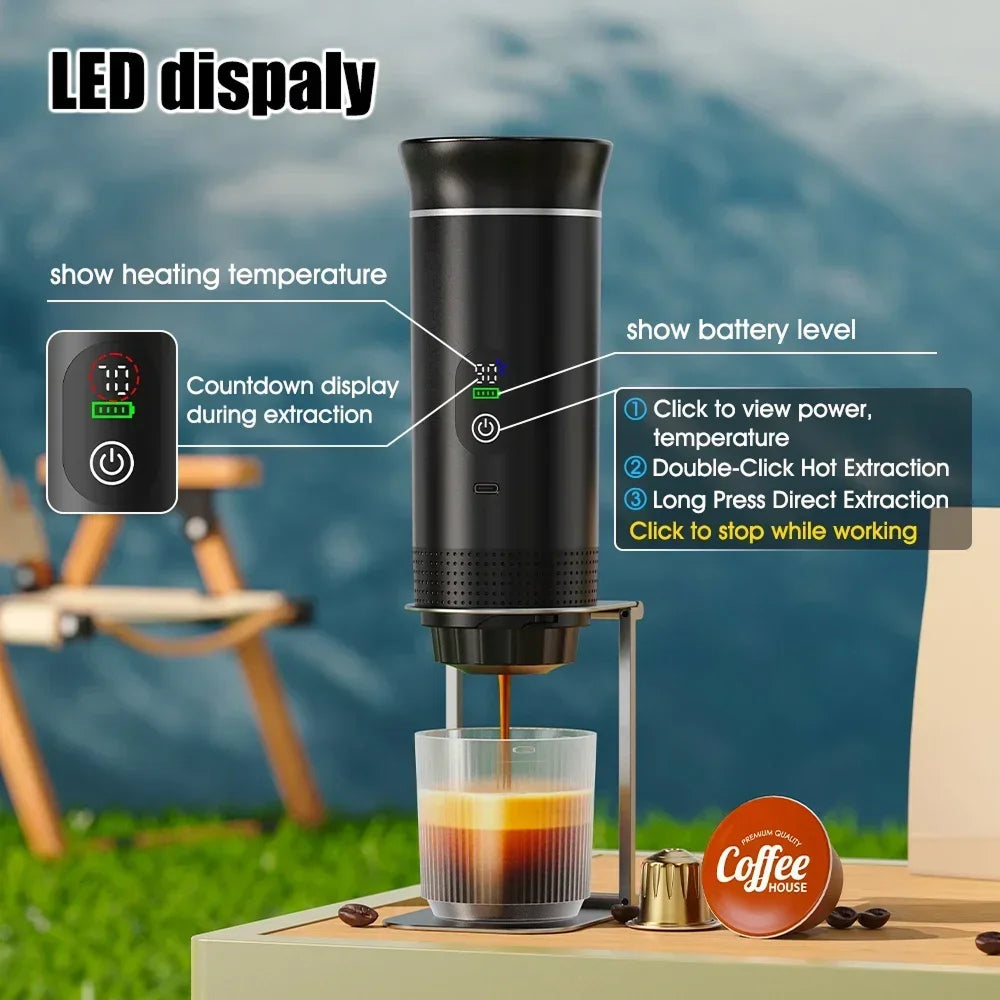 CofiMika Portable Coffee Maker - 20 Bar High-Pressure Espresso Machine with Heating Element, 7500mAh Battery