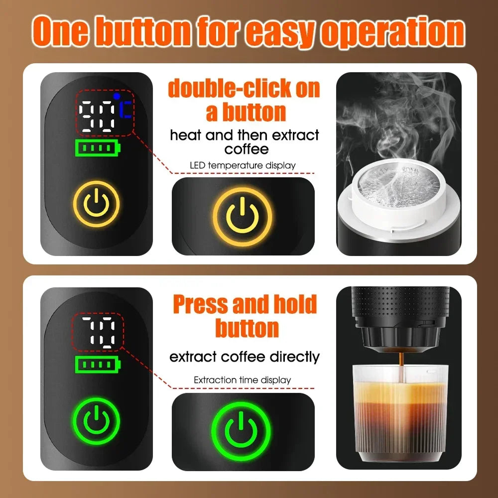 CofiMika Portable Coffee Maker - 20 Bar High-Pressure Espresso Machine with Heating Element, 7500mAh Battery