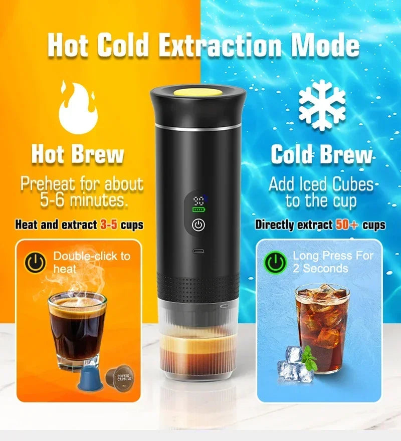 CofiMika Portable Coffee Maker - 20 Bar High-Pressure Espresso Machine with Heating Element, 7500mAh Battery
