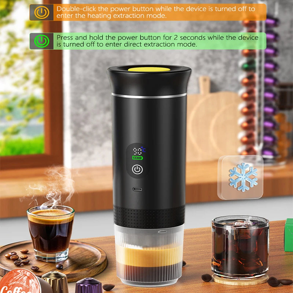 CofiMika Portable Coffee Maker - 20 Bar High-Pressure Espresso Machine with Heating Element, 7500mAh Battery