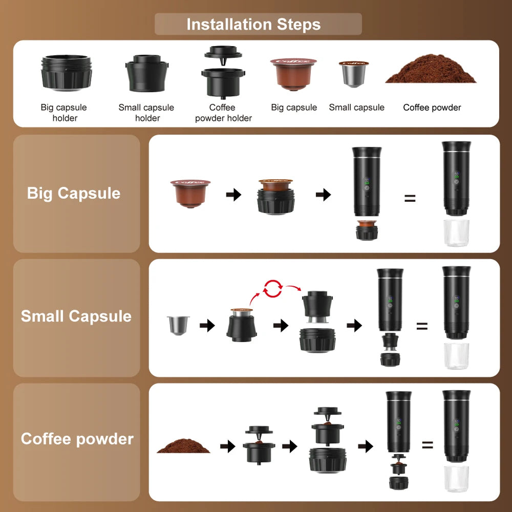 CofiMika Portable Coffee Maker - 20 Bar High-Pressure Espresso Machine with Heating Element, 7500mAh Battery