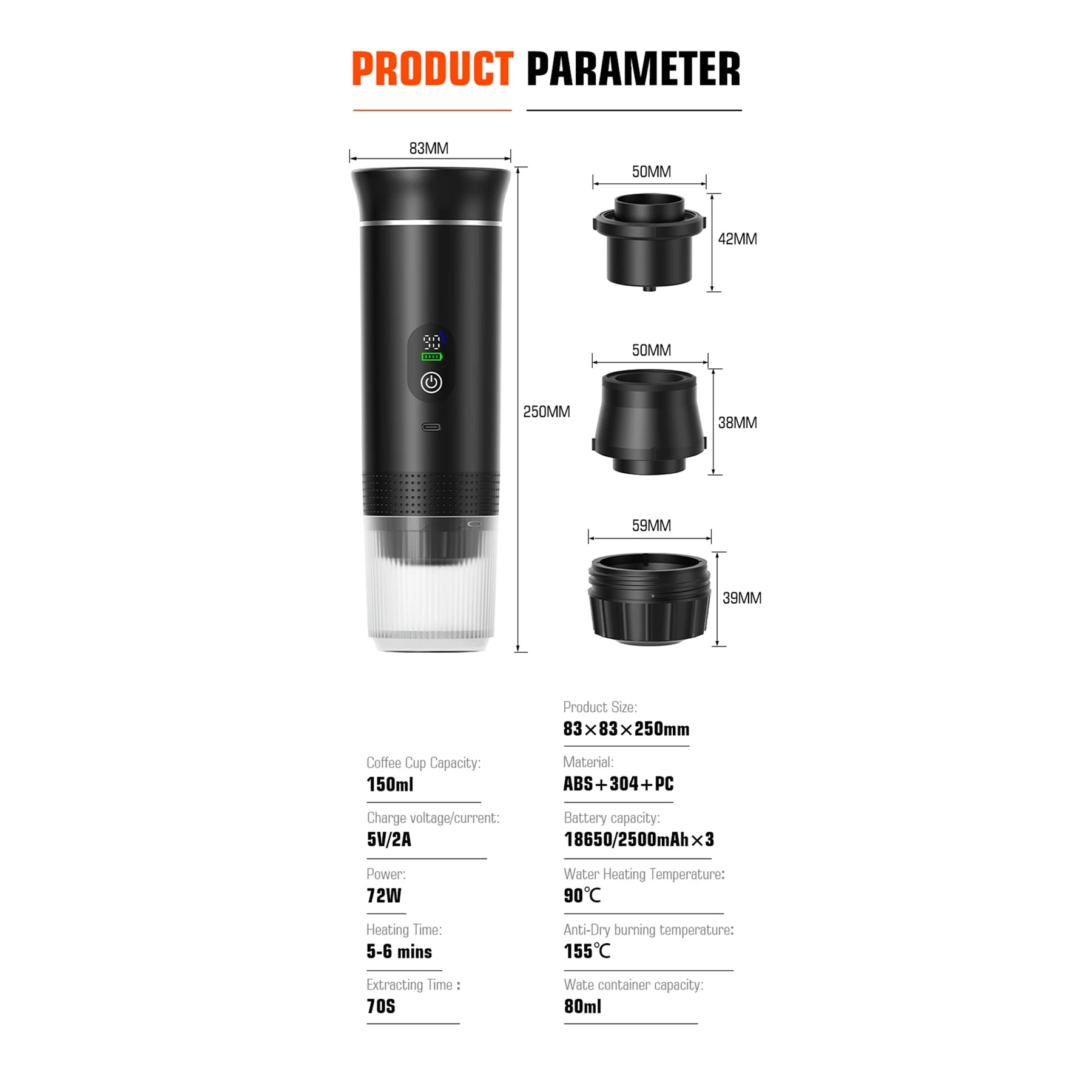 CofiMika Portable Coffee Maker - 20 Bar High-Pressure Espresso Machine with Heating Element, 7500mAh Battery