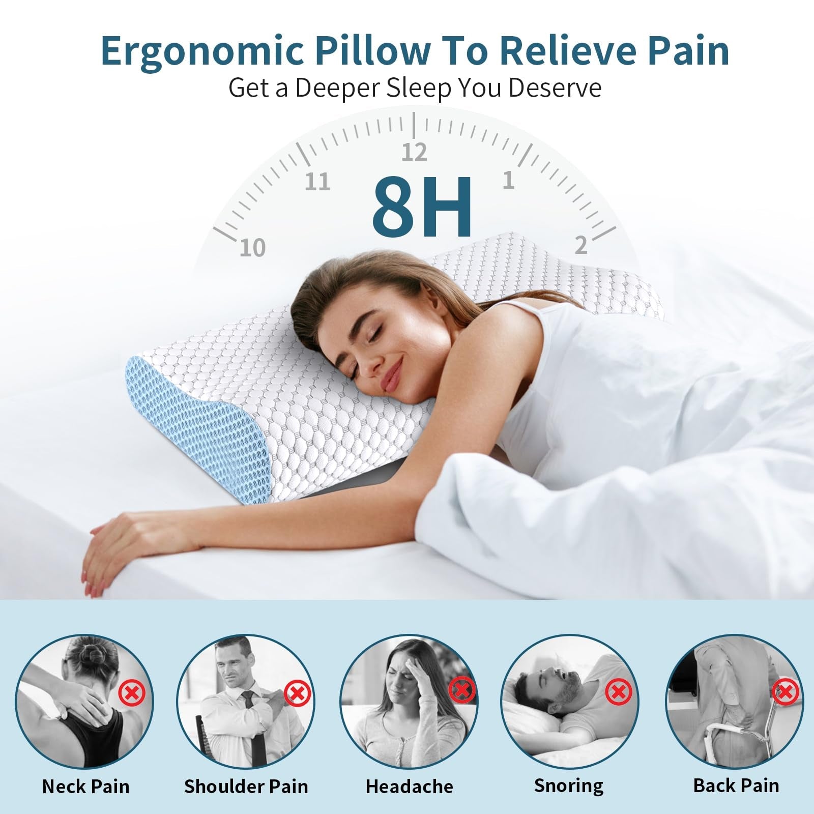 CoolaPill Cooling Memory Foam Pillow Ergonomic Neck Support with Cold Silk Pillowcase