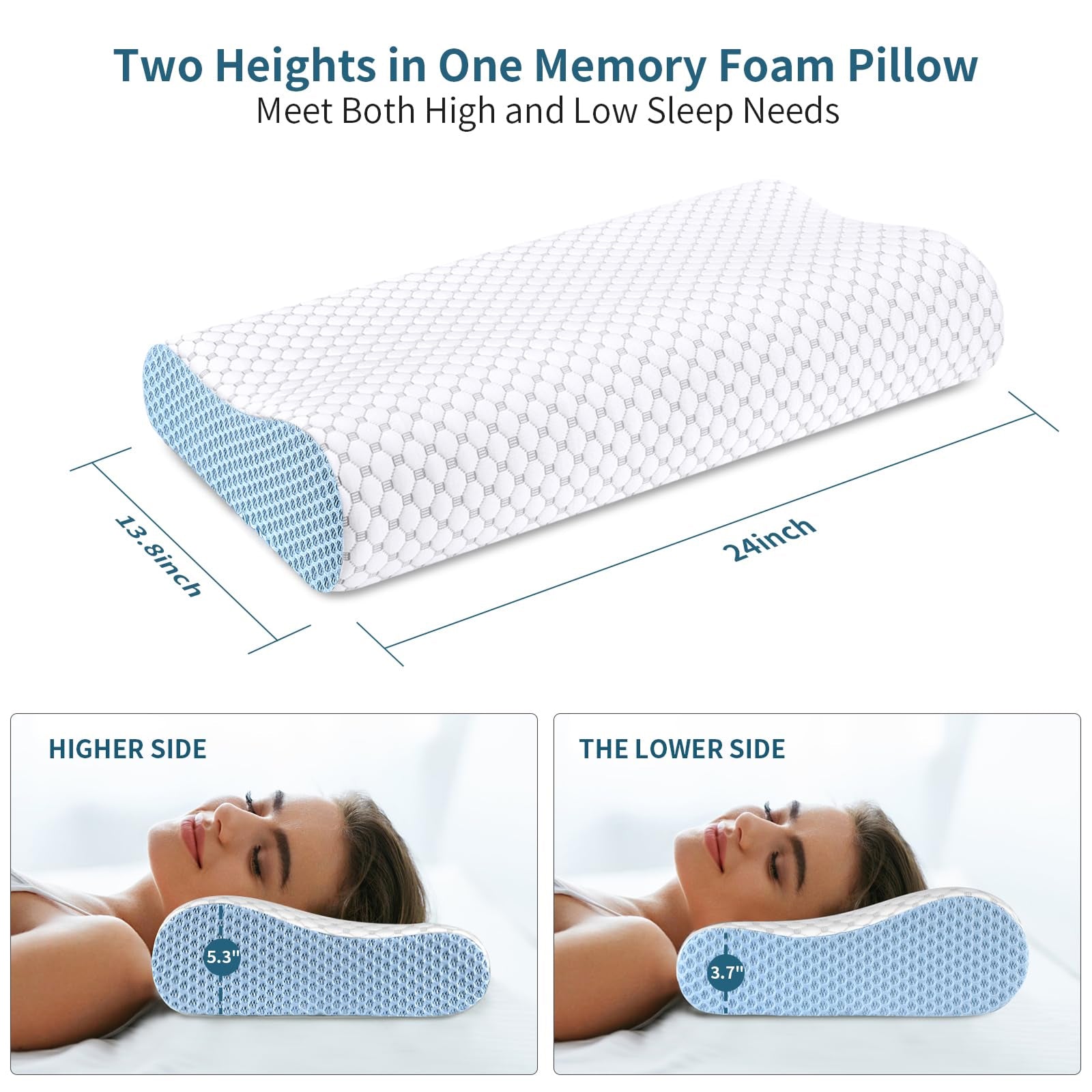 CoolaPill Cooling Memory Foam Pillow Ergonomic Neck Support with Cold Silk Pillowcase