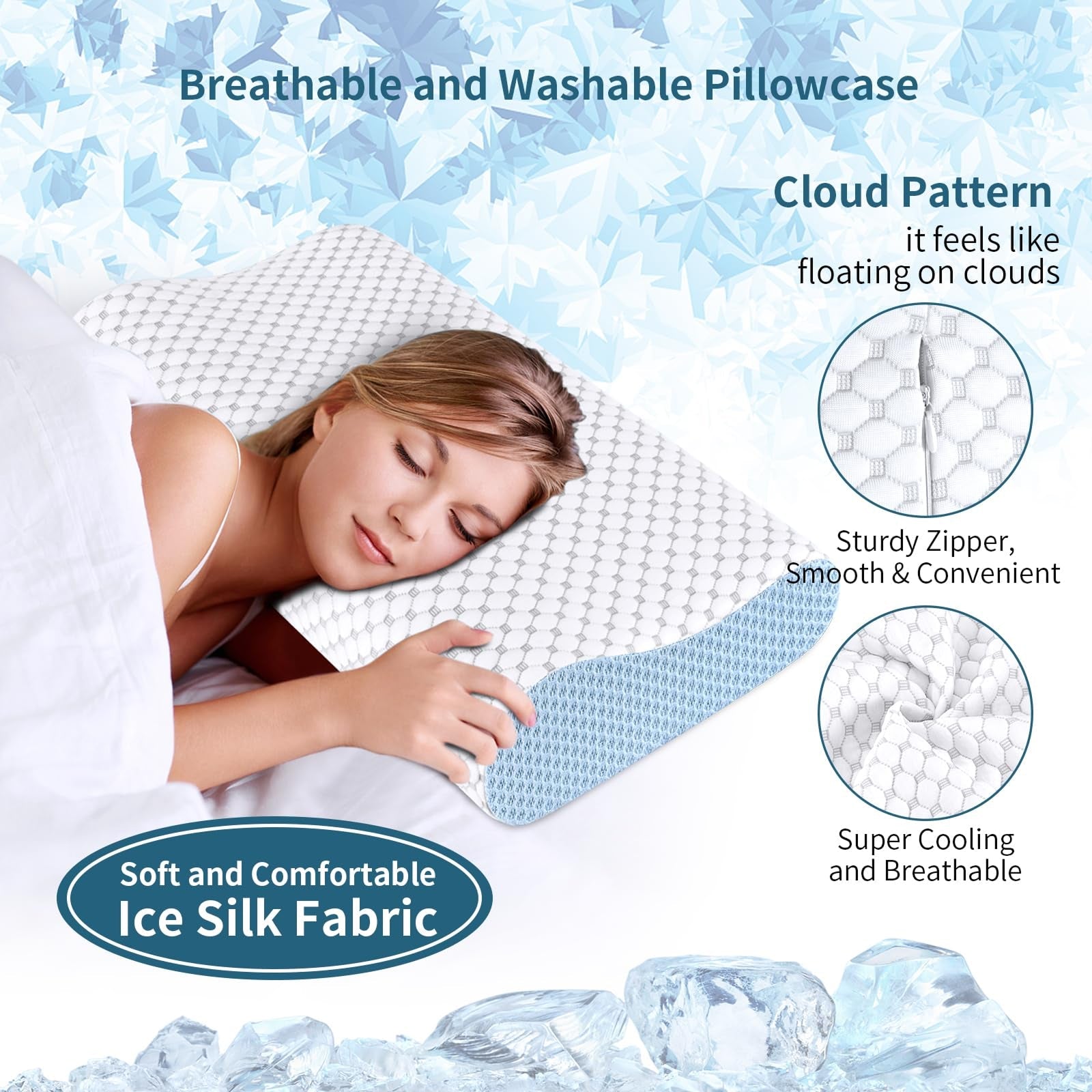 CoolaPill Cooling Memory Foam Pillow Ergonomic Neck Support with Cold Silk Pillowcase