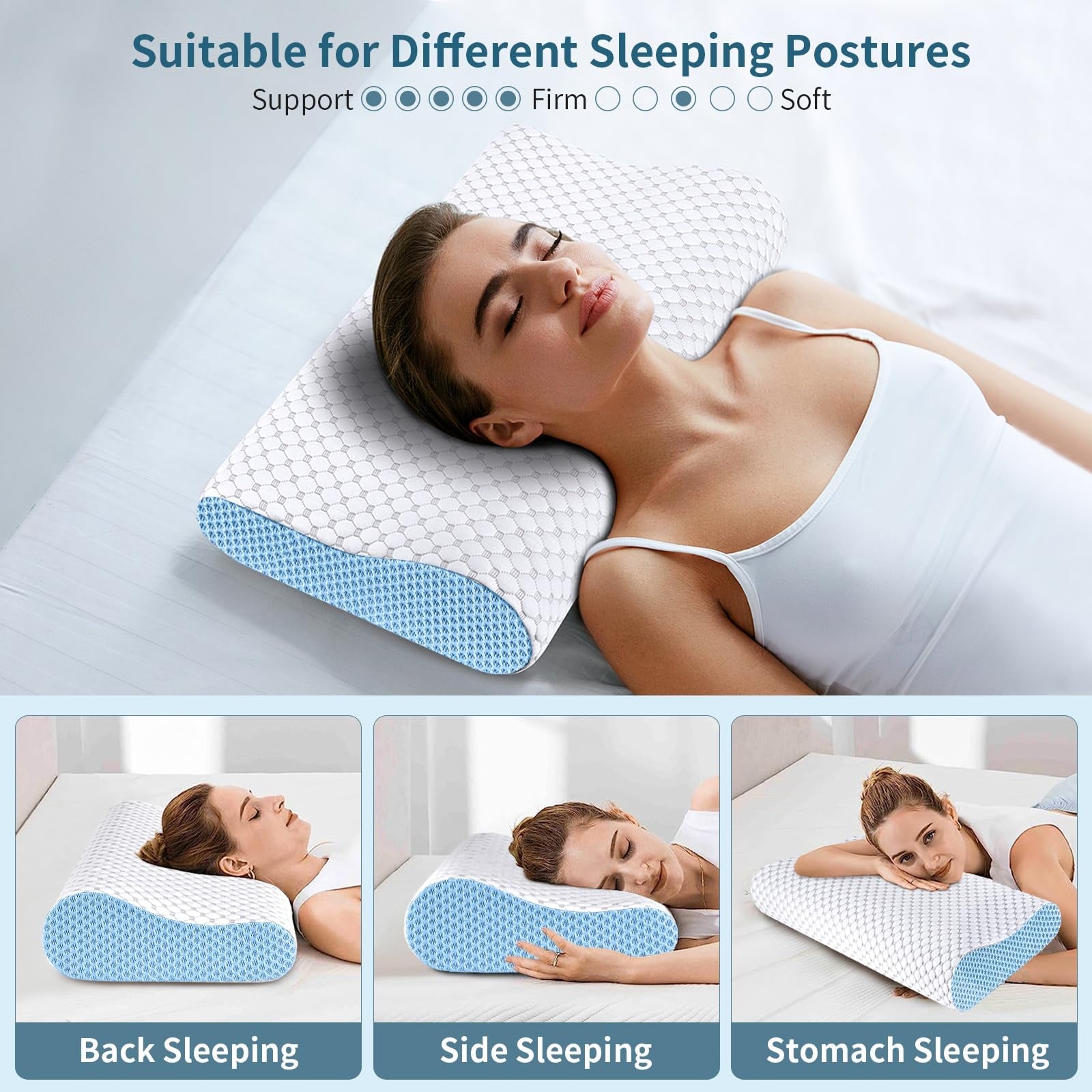 CoolaPill Cooling Memory Foam Pillow Ergonomic Neck Support with Cold Silk Pillowcase